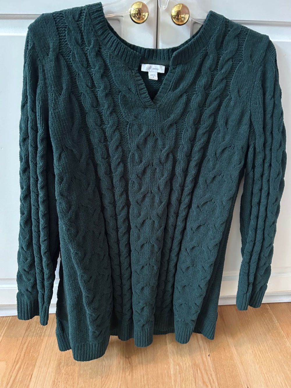 J Jill Chenille Cable Knit V-Neck Sweater in Dark Teal M